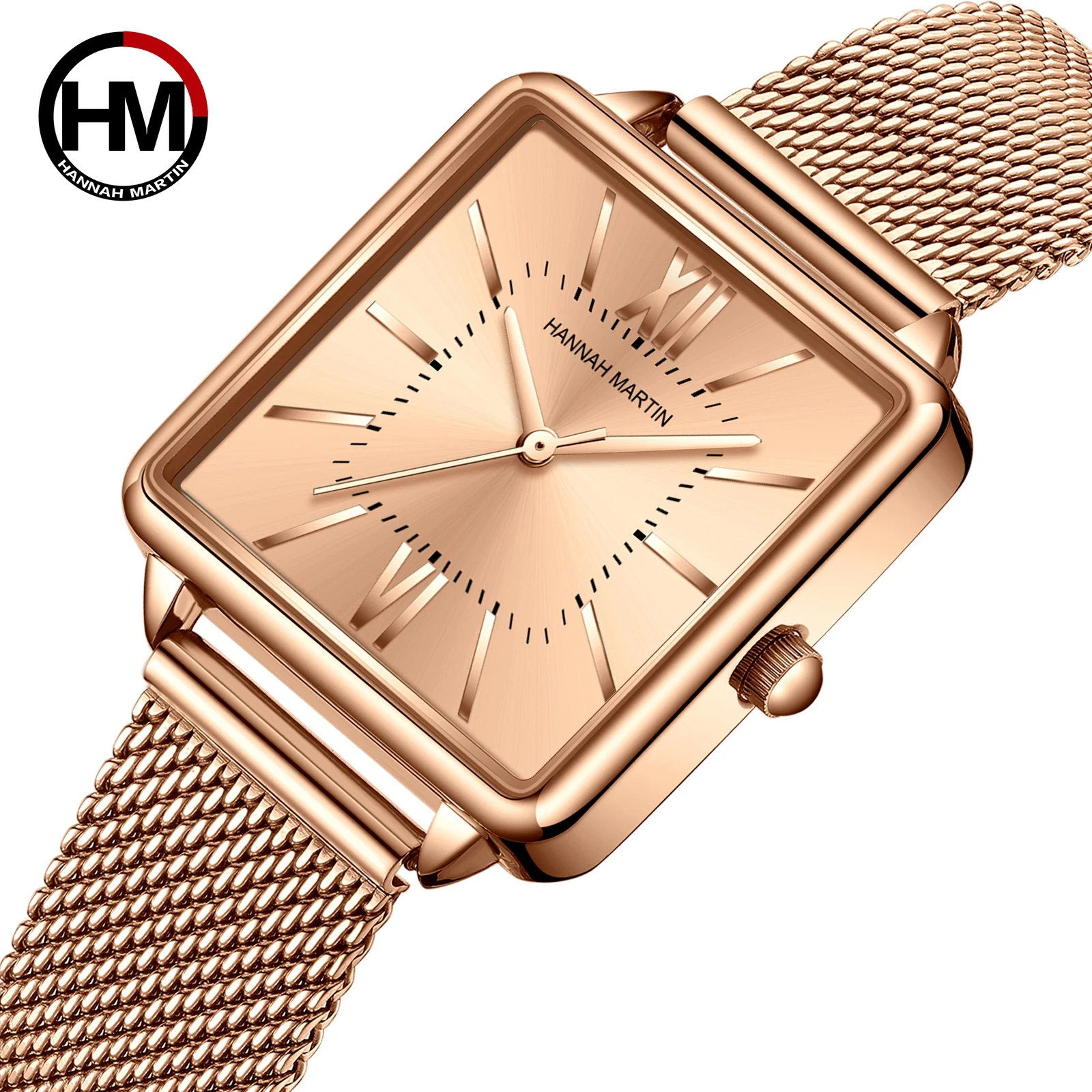 

Hannah Martin New Brief and elegant Ladies Watch Luxury Brand Fashion Quartz Wristwatch Gifts Rose Gold Women Steel Watch