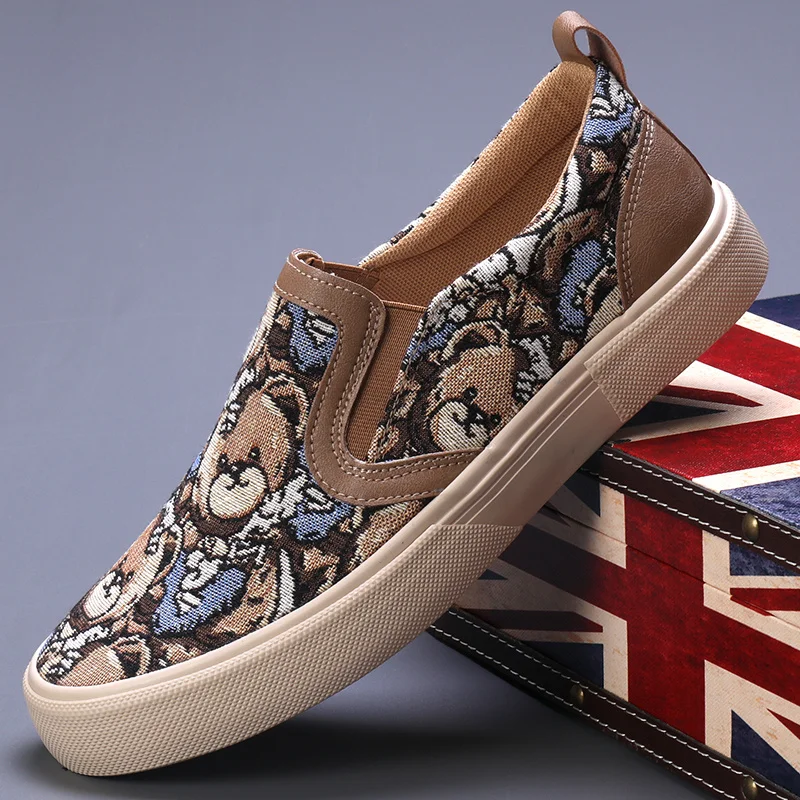 

Autumn New Retro Canvas Sneakers for Men Quality Designer Printing Loafers Men Flats Shoes Comfort Breathable Slip-on Shoes Men