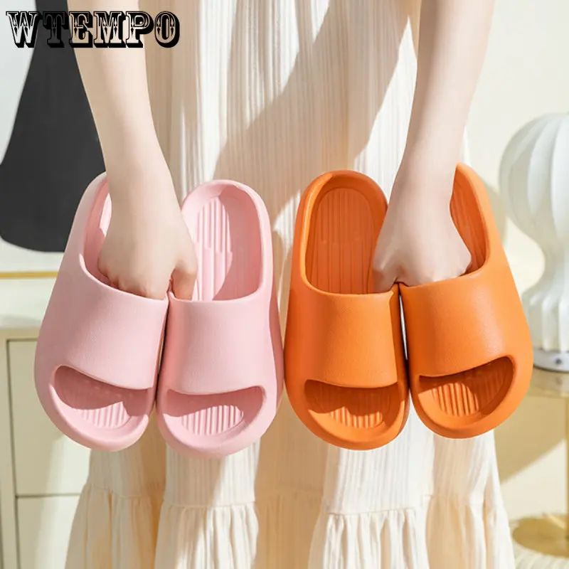 WTEMPO Summer Soft Slippers Fashion Thick Platform Men Women Non-slip Lightweight Slides Couple Silent Solid Color Sandals