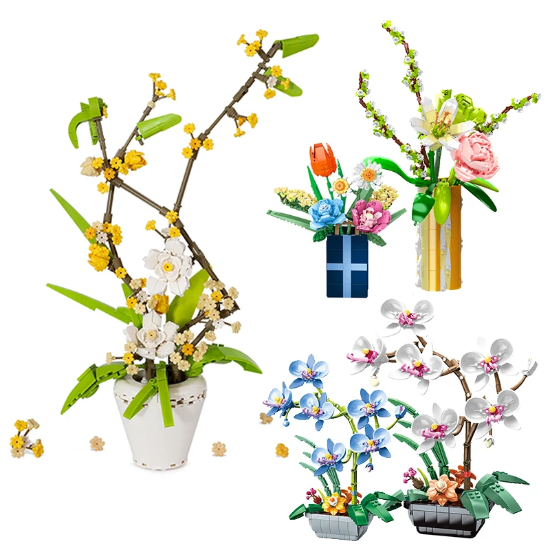 

Fomantic Creative Eternal Flower Model Building Block DIY Phalaenopsis Bouquets Plants Home Decoration Brick Set For Girls Gifts