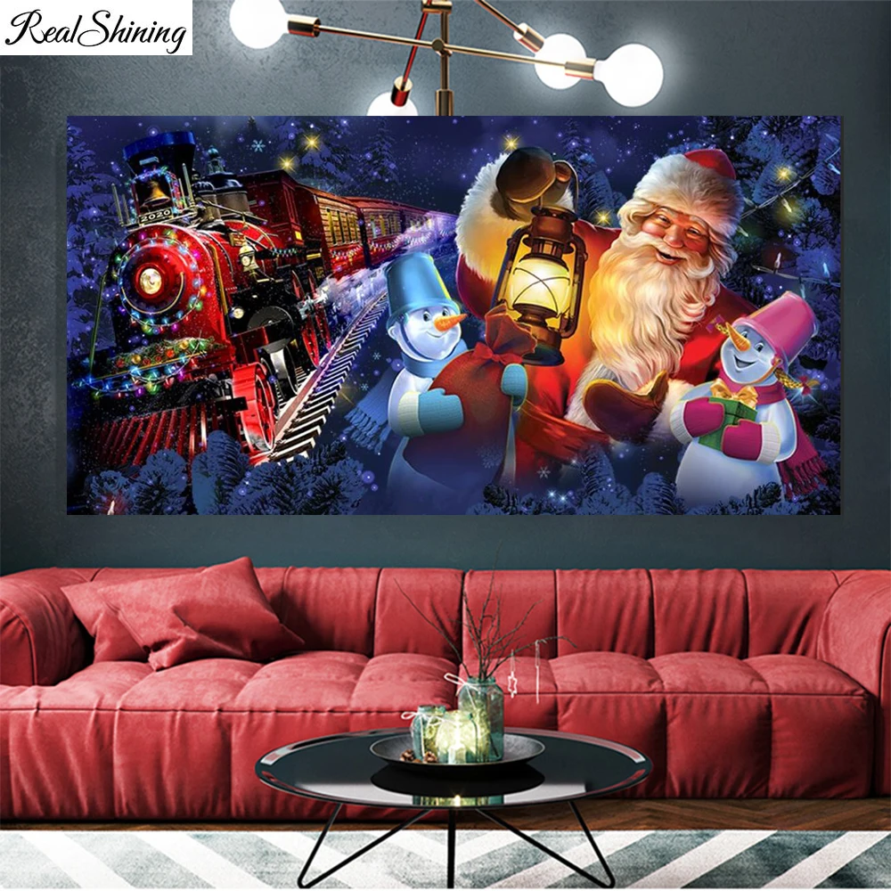 

Алмазная 5d-картина со снеговиком, Санта-Клаусом, поездом