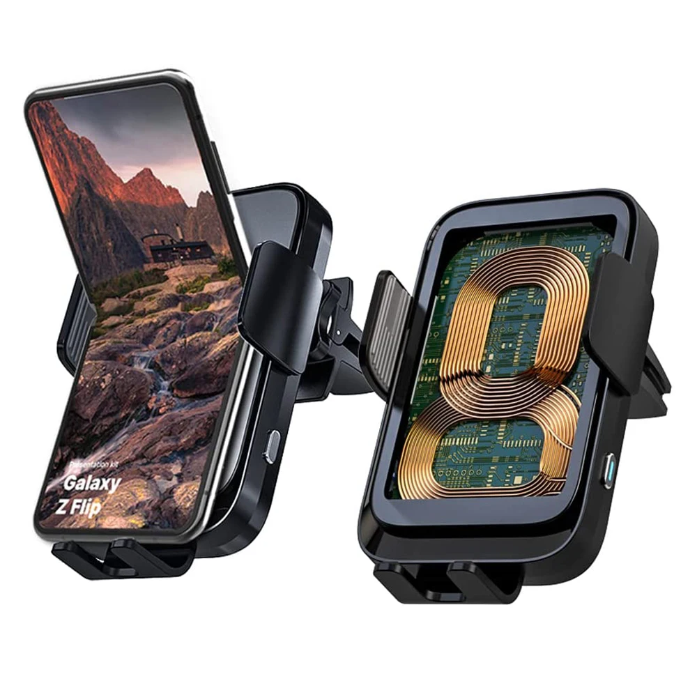 

15W Wireless Car Charger Qi Fast Charging Auto Clamping Car Mount for Galaxy Z Flip3 IPhone 13 Mini 12 Pro Air Vent Phone Holder