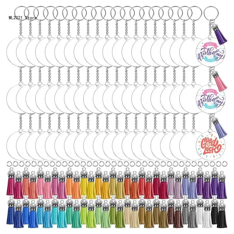 

350 Pcs Acrylic Keychain Blanks with Tassels for DIY Ornaments Office Tags