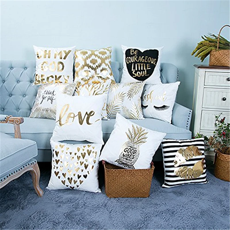 

Gold Bronzing Luxury Geometric Pillow Cases Pineapple Cotton Polyester Neoclassical Pillow Cusion Cover Sofa Decorative Pillows