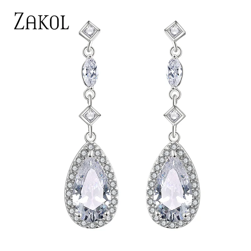 ZAKOL новые AAA + капли воды кубического циркония длинные висячие серьги для женщин