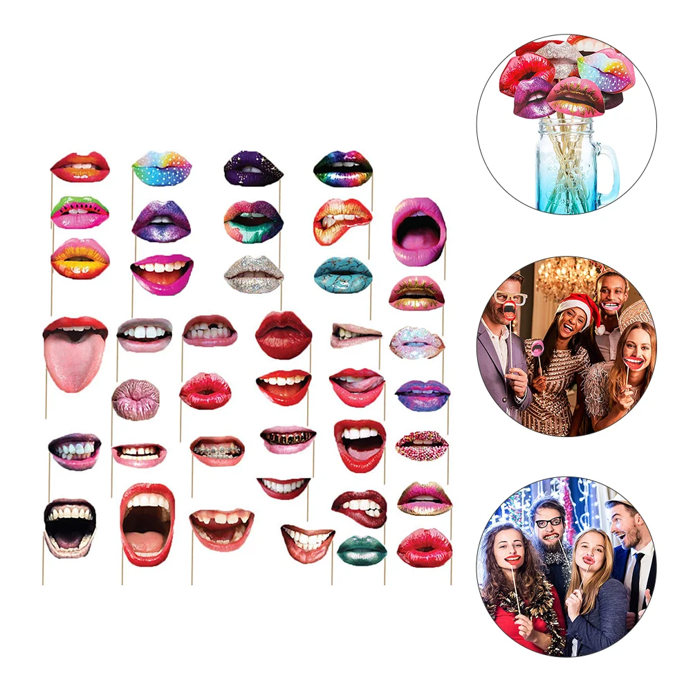 

40Pcs Funny Mouth Diy Set Funny Lips Photo Props Funny Lip Face Wedding Photo Booth Prop Lips Party Selfie Props