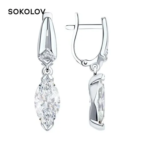Серьги длинные SOKOLOV из серебра с фианитами Серебро 925 Женские 2022 тренд