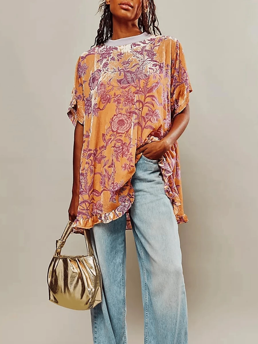 Женское бархатное платье-мини с длинным рукавом и круглым вырезом