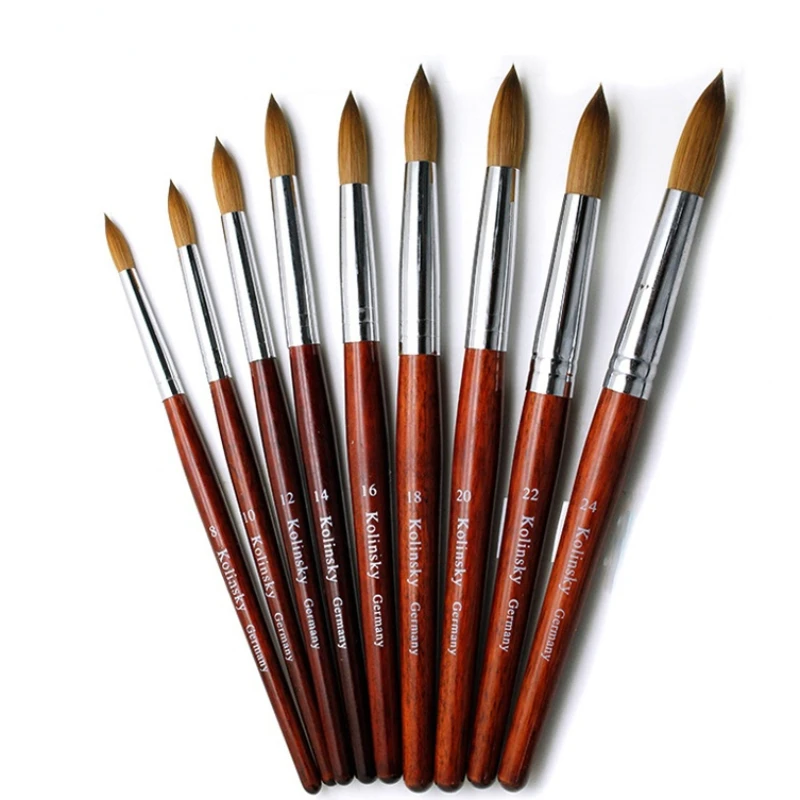 

Kolinsky Acrylic Nail Brush Red Nail Art Mink Brush Wood Handle Gel Builder Manicure Brush Drawing Tools Size 8-24