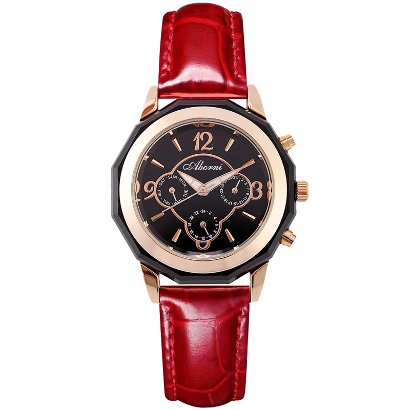 

Часы наручные женские с кожаным ремешком, элегантные модные многофункциональные брендовые, с большим циферблатом