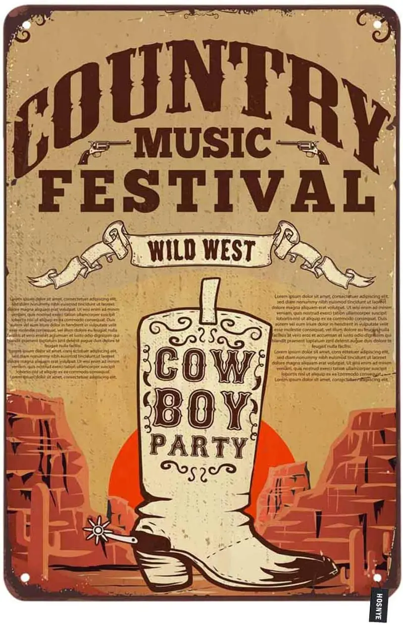 

Country Music Festival Poster Tin Sign Party Flyer with Cowboy Boots Vintage Metal Tin Signs for or for Home Bars Clubs Cafes