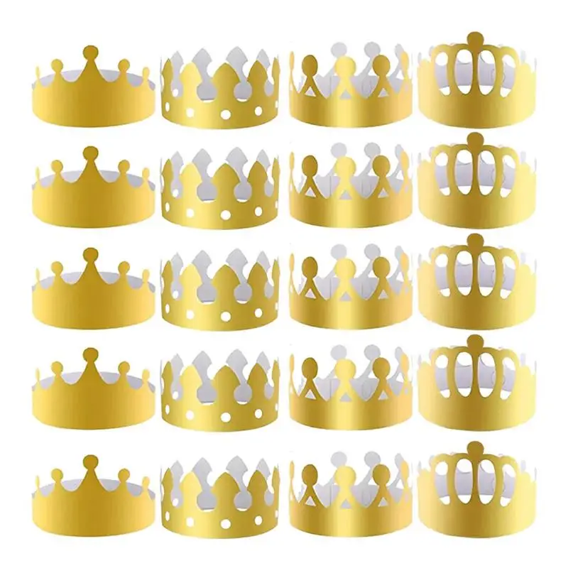 

Paper Crowns 20PCS Adjustable King Crown Party Hats Gold Paper Crowns 4 Styles King Charles III Coronation Party Hats