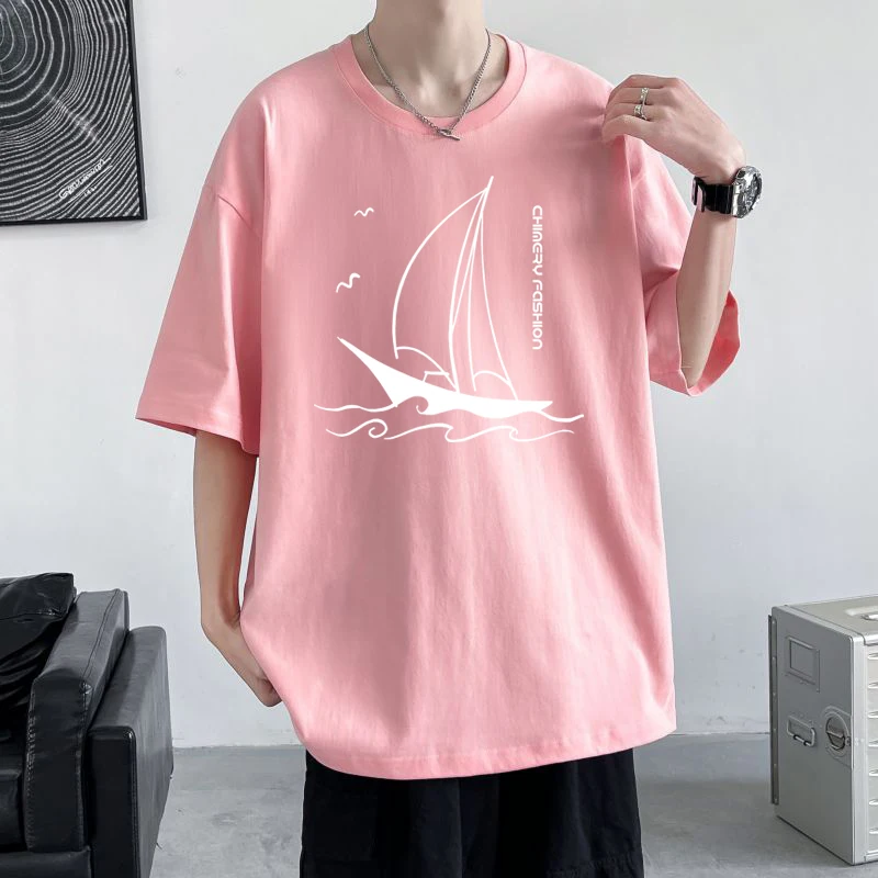 

Футболка мужская оверсайз с коротким рукавом, Классическая дышащая уличная одежда, Молодежный Свитшот в Корейском стиле, однотонная, лето