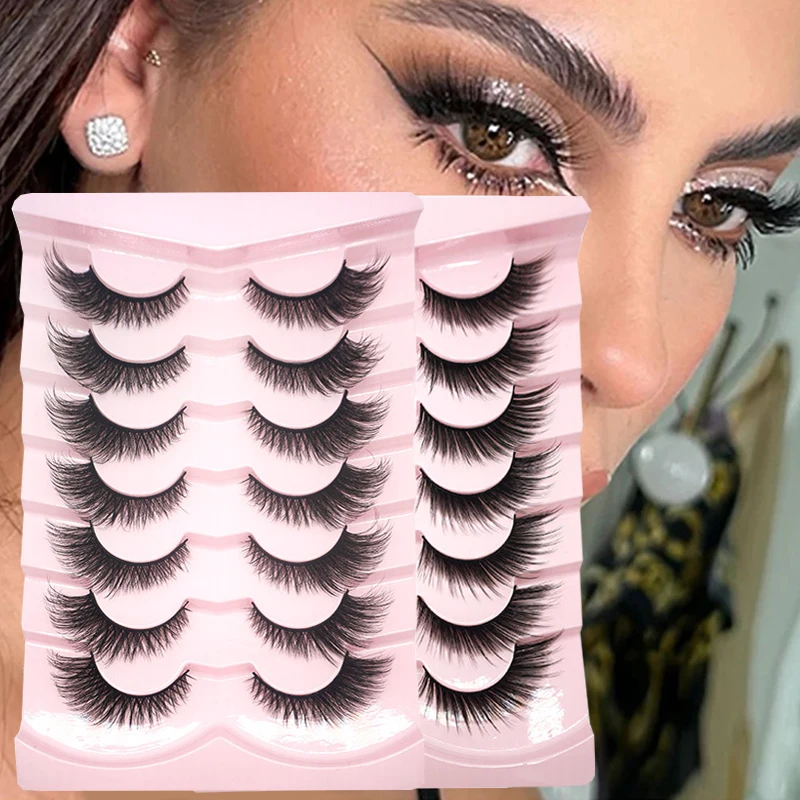 

7 Pairs Cat Eye False Eyelashes Soft Natural Long Full Strip Lashes End Eye Elongated Lashes 3D Winged Cross Long Lash Extension