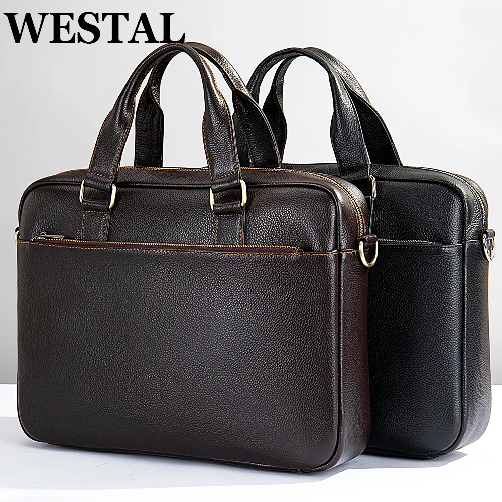 WESTAL 15.6 Inch Laptop Bag Leather Briefcase Man Messenger Shoulder Bag Porte-Documents Business Office Bags Document Handbag