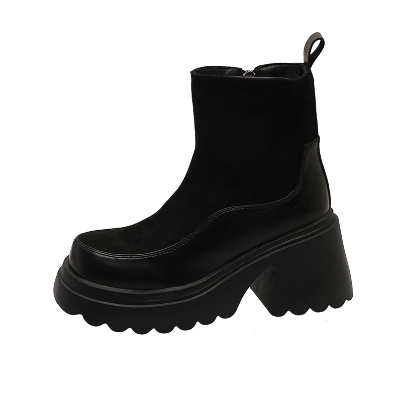 Замшевые женские зимние ботильоны на высоком каблуке трендовые ботинки Челси 202