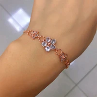 new fashion korean luxury crystal flower cubic zircon bracelet for women ladies round adjustable shiny rhinestone bangle jewelry