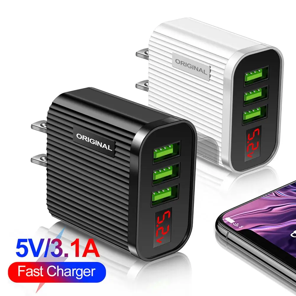 

5V 3.1A Digital Display USB Charger 3 Ports USB Fast Charging Wall Mobile Phone Chargers For iPhone Samsung S10 Xiaomi Tablet