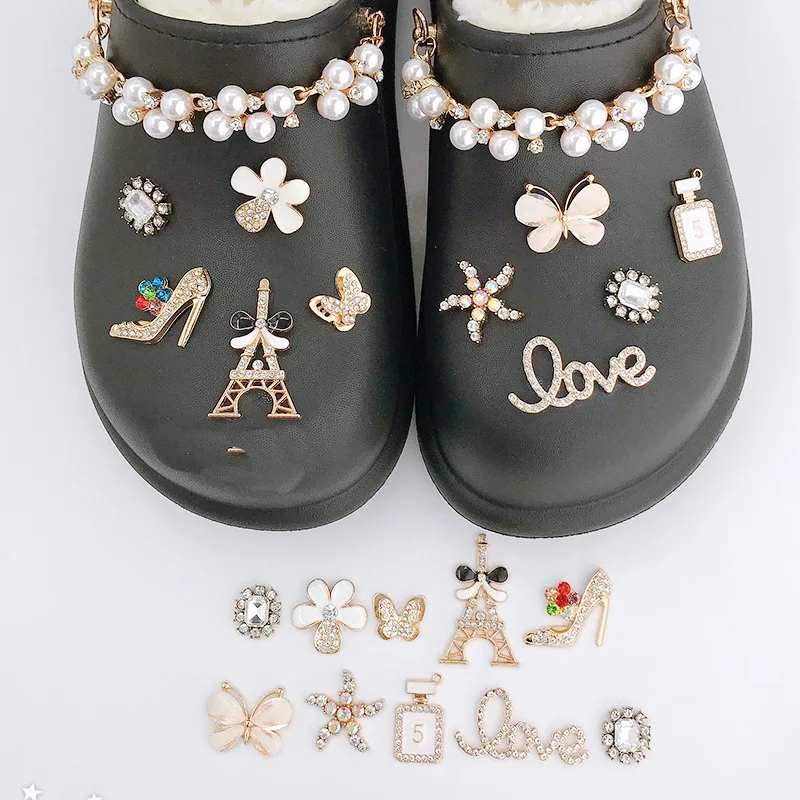 

10PCS Winter New Alloy DIY Jewelry Accessories Cotton Slippers Pearl Bracelet Material Shoes Decorative Shoe Buckle
