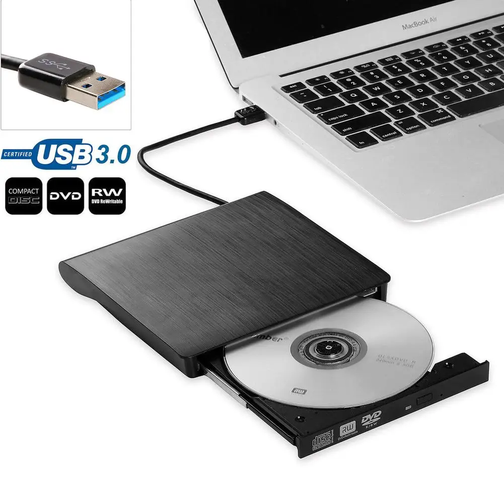 

1pcs Slim External USB 3.0 DVD RW CD Writer Optical Drive Burner Reader Player 5gbps Data Transmission For Laptop Pc