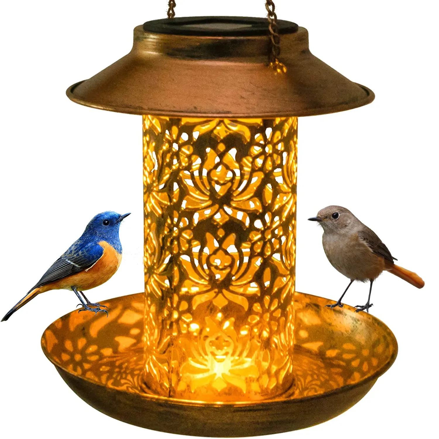 

Solar Bird Feeder Metal Outdoors Hanging Bird House with Light Gift Ideas for Bird Lovers Outdoor Garden Backyard Decoration