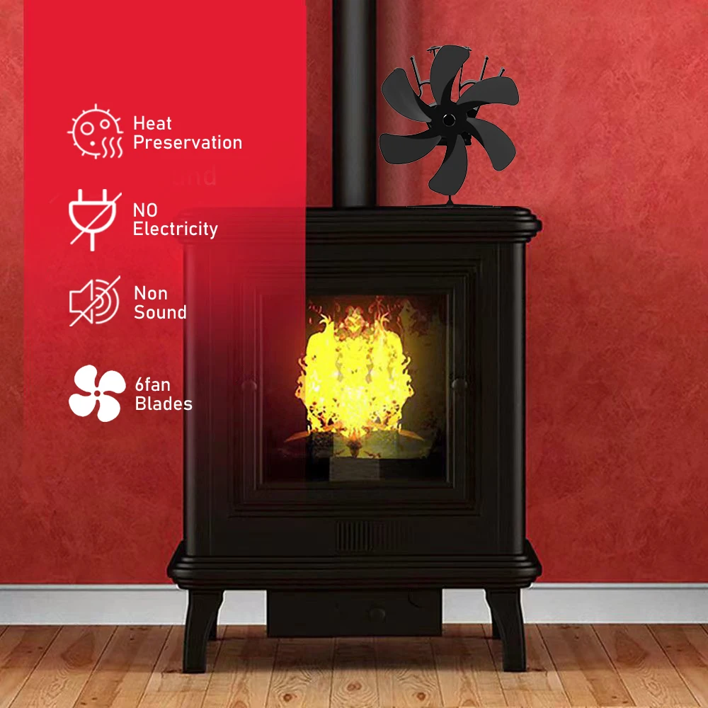 6 Blades Stove Fan Heat Powered Fireplace Fan Log Wood Burner Eco-fan Quiet Home Winter Warm Heater Efficient Heat Distribution
