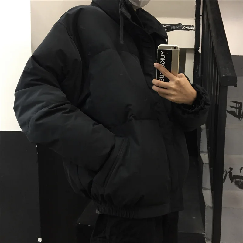 Women Solid Color Thickened Loose High Collar Cotton Padded Jackets Winter Coats Korean Ins Harajuku Student Fashion Couple Coat