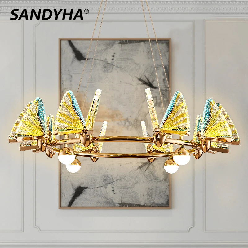 

SANDYHA Chandelier Pendant Light New Personality Butterfly Led Lamp for Bedroom Living Room Lustre Salon Lampara Colgante Techo