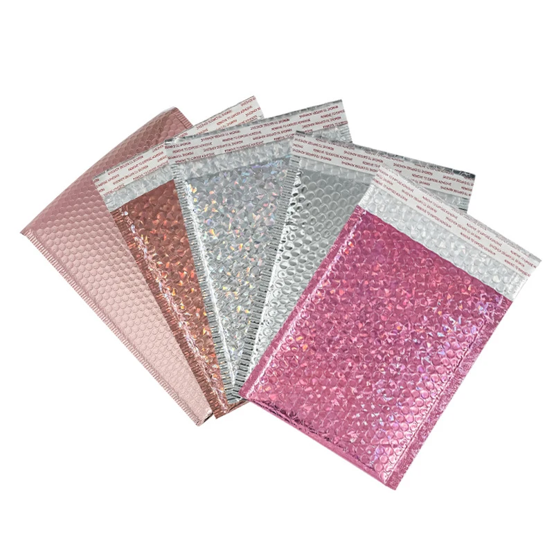

50PCS/Pack Laser Rose Gold Packaging Shipping Bubble Mailer Gold Foil Plastic Padded Envelopes Gift Bag Mailing Envelope Bag
