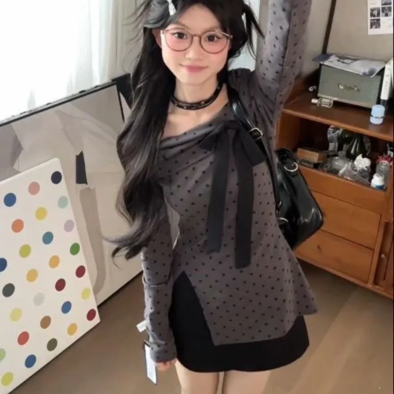 Корейские универсальные топы с открытыми плечами и волнистыми точками разрезом