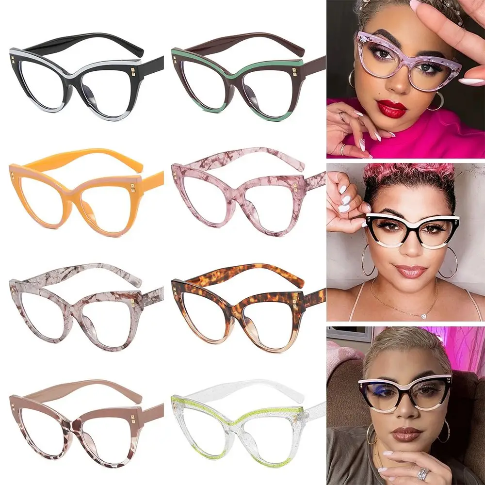 

Модные очки с защитой от УФ-излучения, Антибликовая оправа без рецепта, женские Искусственные очки кошачий глаз, очки с защитой от синего света