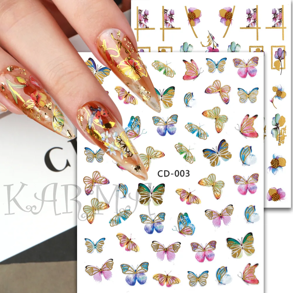 

3D Watercolor Butterfly Slider Nail Art Water Transfer Printing Decal Sticker Blue Nail Decoration Tattoo Nail Art Diy