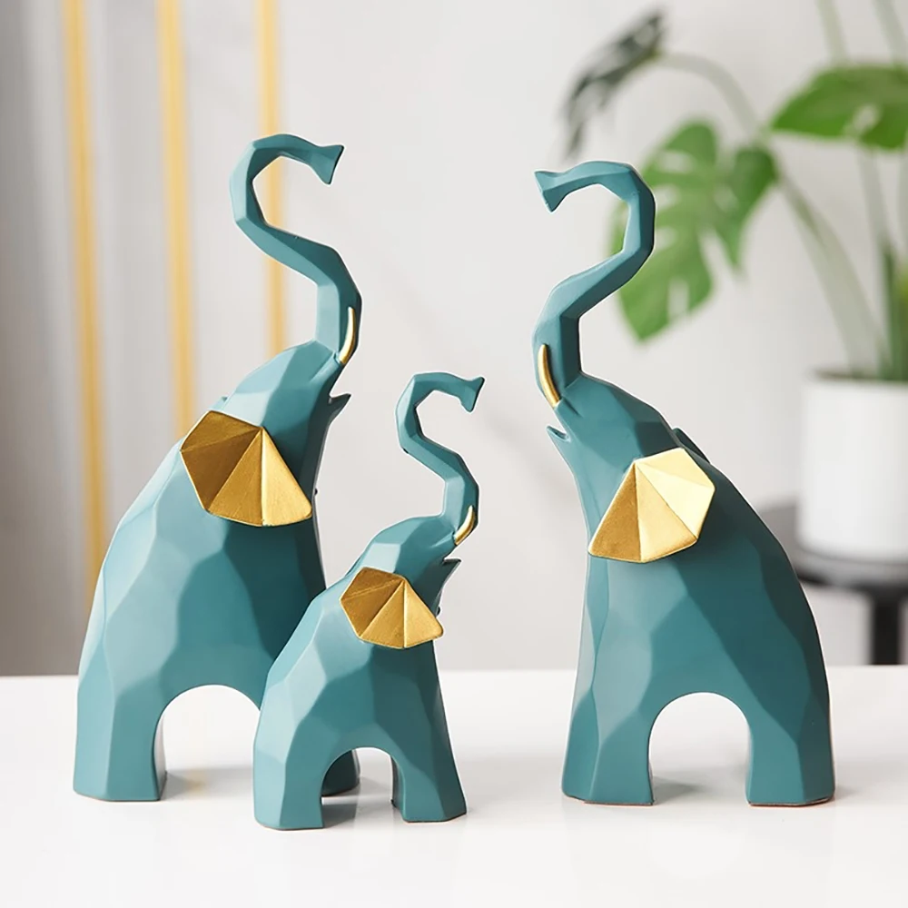Elephant Decoration Resin Statue Home Accessories Living Room Decor Geometry Animal Model Sculpture Abstract Modern Art Figurine