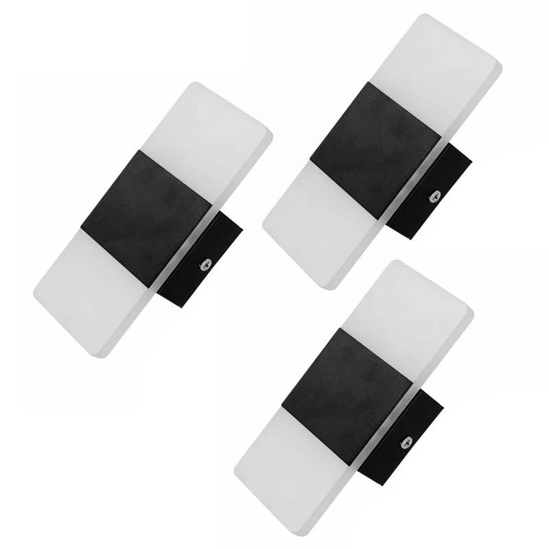 

Hot 3X Modern 3W LED Wall Light Up Down Lamp Sconce Spot Lighting Home Bedroom Fixture-Black+Warm White