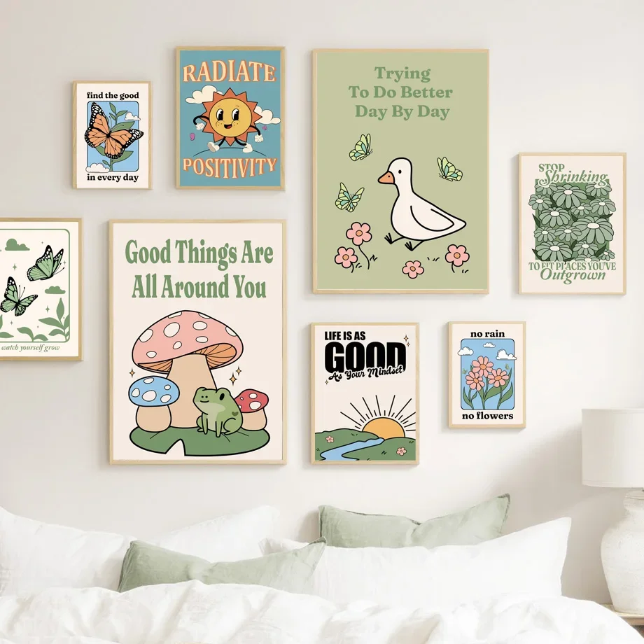 Абстрактные эстетические плакаты принты ретро цитаты зеленая стена