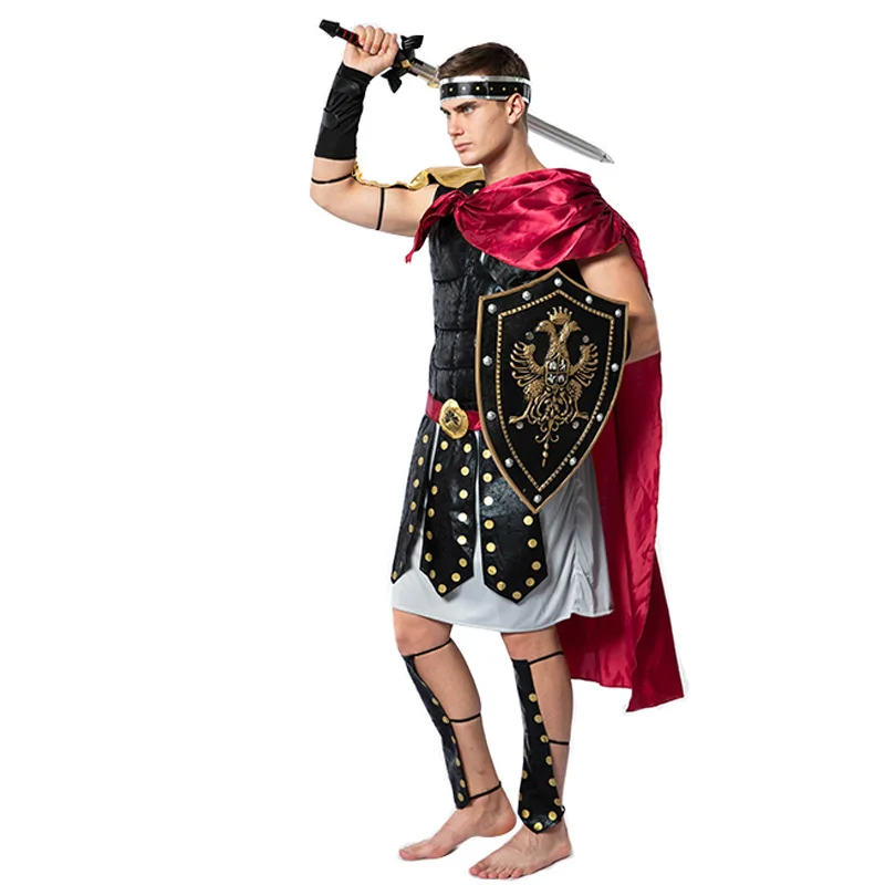 Взрослый мужчина Спартанский воин косплей Хэллоуин Рим костюмы гладиатора