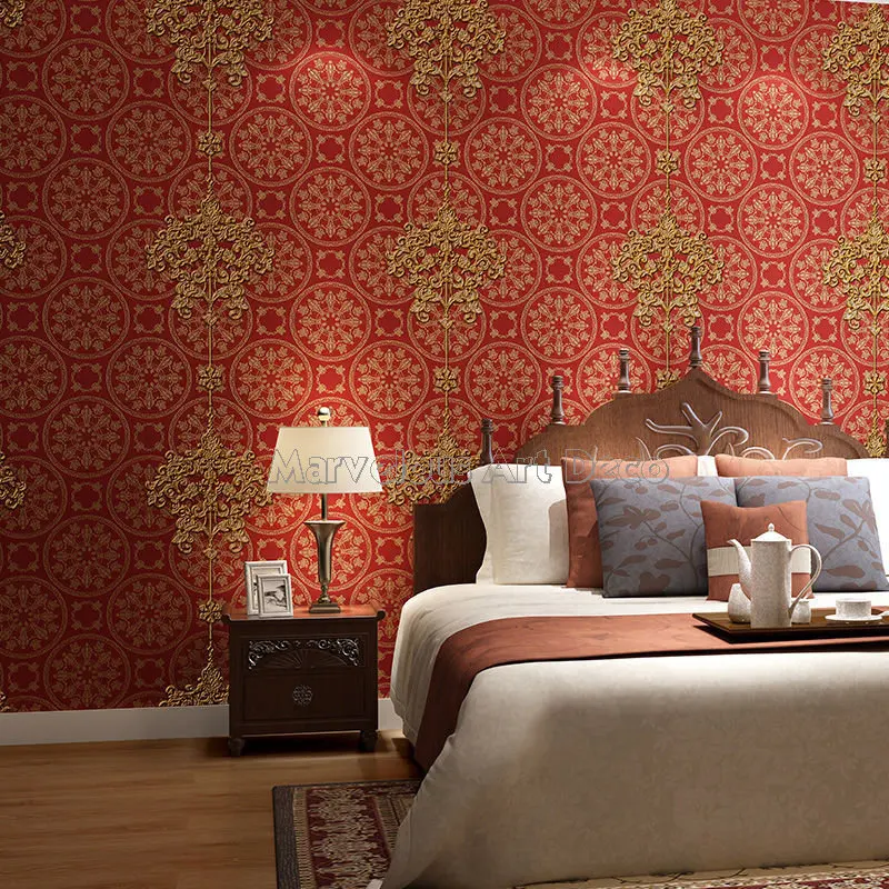 

Chinese Style Classic Red Wallpaper Roll for Bedroom Living Room Store Hotel Background Decor 3d Wall Papers Vintage Joyous