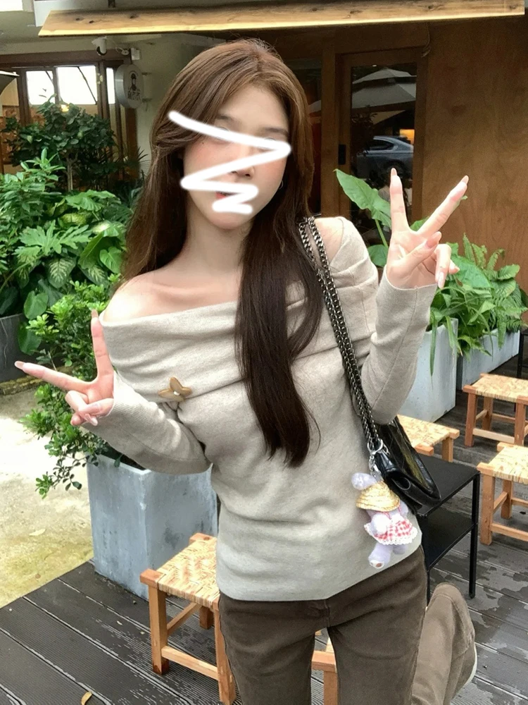 Женский вязаный топ с открытыми плечами Pure Desire во французском стиле осень и зима