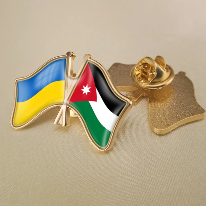 

Ukraine and Jordan Crossed Double Friendship Flags Lapel Pins Brooch Badges