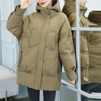 2021 new winter jackets warm female loose solid jacket outerwear womens hooded overcoat casual long coats cotton padded parkas