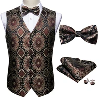 fashion brown floral silk vest waistcoat men suit vest butterfly handkerchief cufflinks bowtie vest barry wang business design