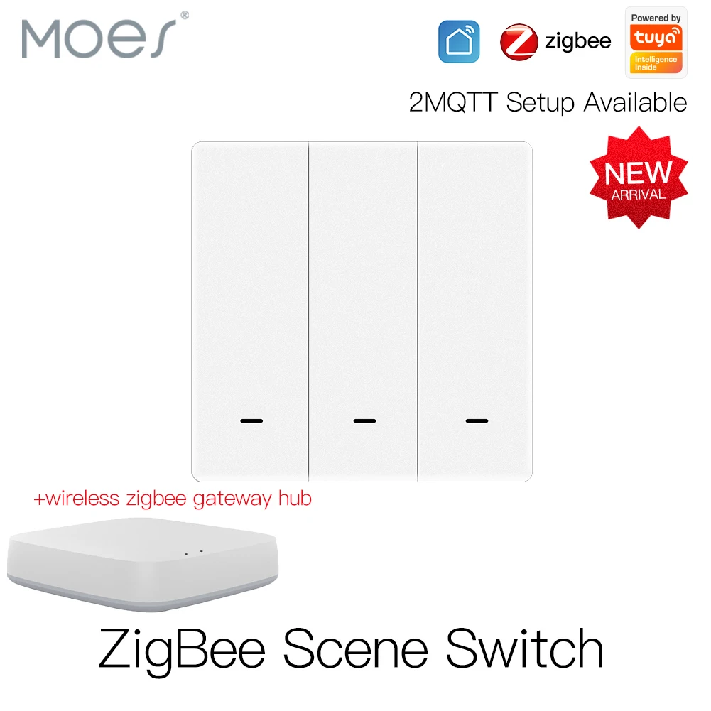 

Moes Tuya ZigBee Wireless 9 Scene Switch Push Button Battery Powered Transmitter Smart Life App Automation 1/2/3 Gang