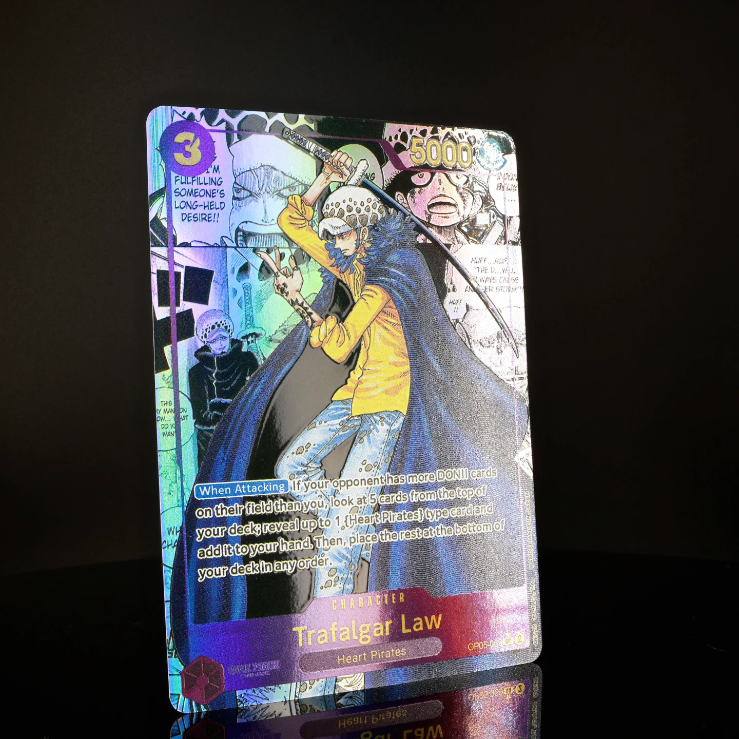 Фото Карта One Piece TCG OPCG на английском языке: Лоу (Law) из манги, OP05-069, Лоу 3, фиолетовая, текстурированная, фольгированная. №3