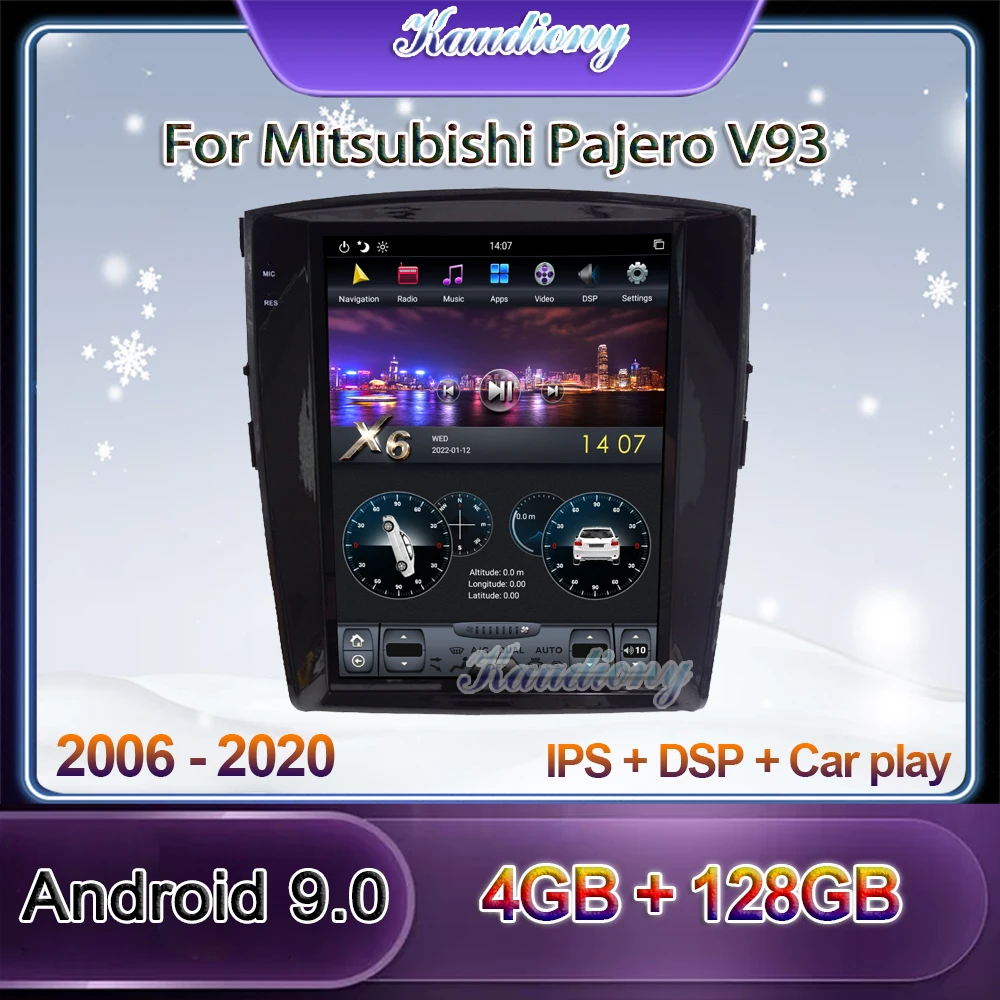 Автомагнитола Kaudiony в стиле Tesla Android 9 для Mitsubishi Pajero Sport V93 автомобильный DVD