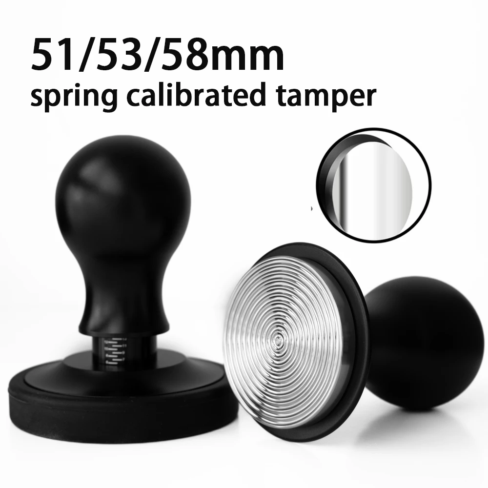 

Coffee Tamper Adjustable with Scale Espresso Accessories Stainless Steel Flat Ripple Springs Calibrated Tamping 51/53.5/58.5mm