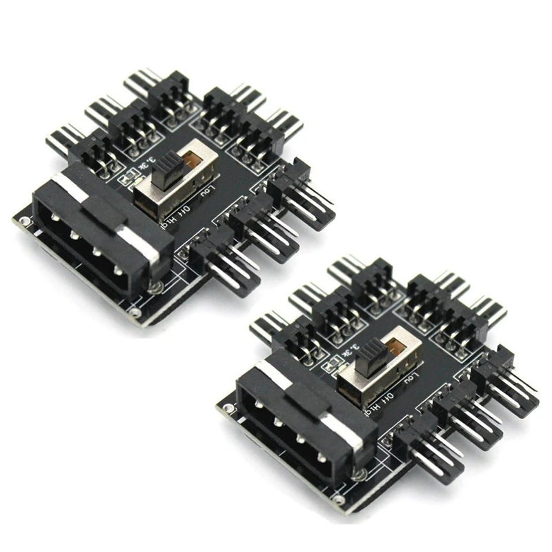 

2Pcs 1 To 8 Way Splitter Cooler Cooling Fan Hub 3Pin 12V Fan Speed Controller Fan Speed Governor PC Computer IDE Molex