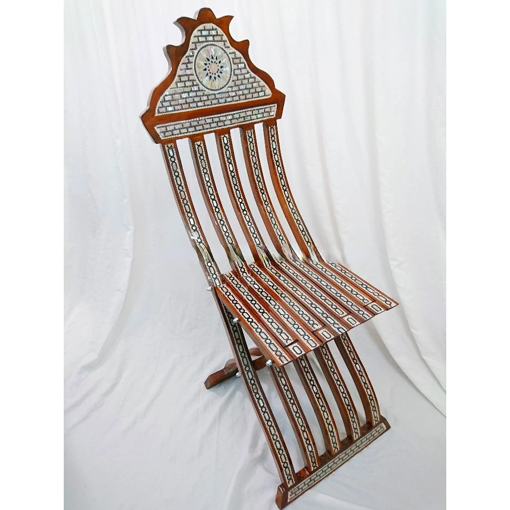 

Gorgeous Mother Of Pearl Inlaid Art Mother of Pearl Folding Wood Chair