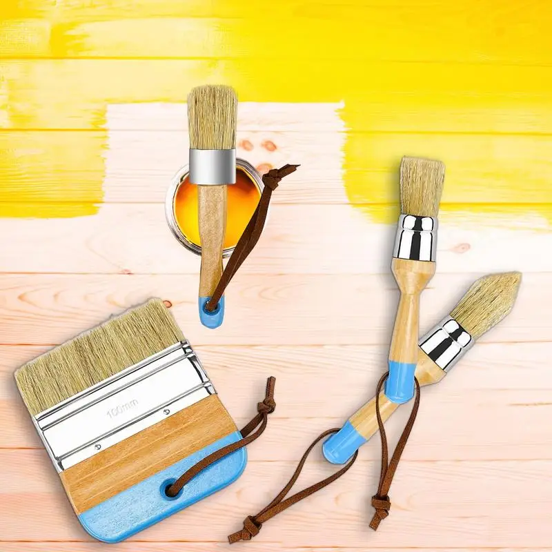 

4pcs Chalk Paint Brush Set Wooden Handle Soft Bristle Wall Painting Brush Multipurpose Furniture Metal Ceramics Home Renovation