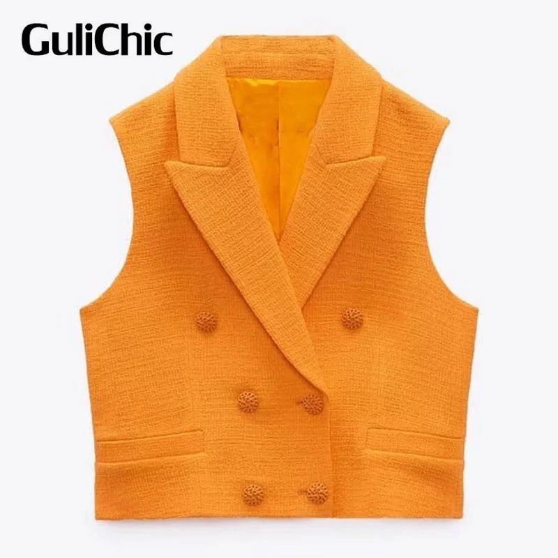 

Женский элегантный костюм GuliChic 4,22 года, двубортный короткий жилет без рукавов с отложным воротником или приталенная мини-юбка с высокой тал...