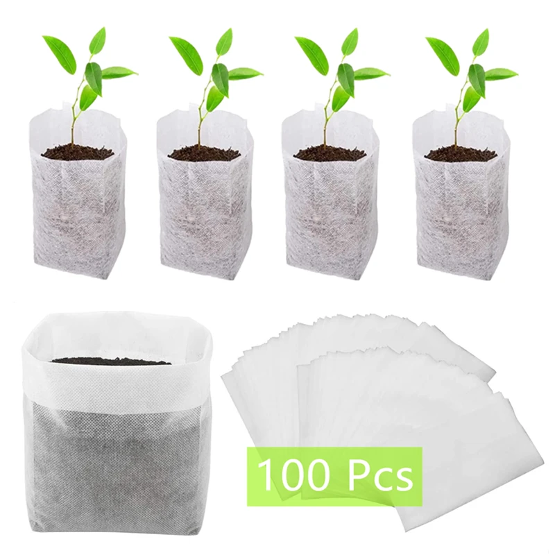 100Pcs Nursery Bags Biodegradable Non-Woven Plant Nursery Bags Fabric Seedling Pots Bags Plant Pouch Home Garden Supply 1